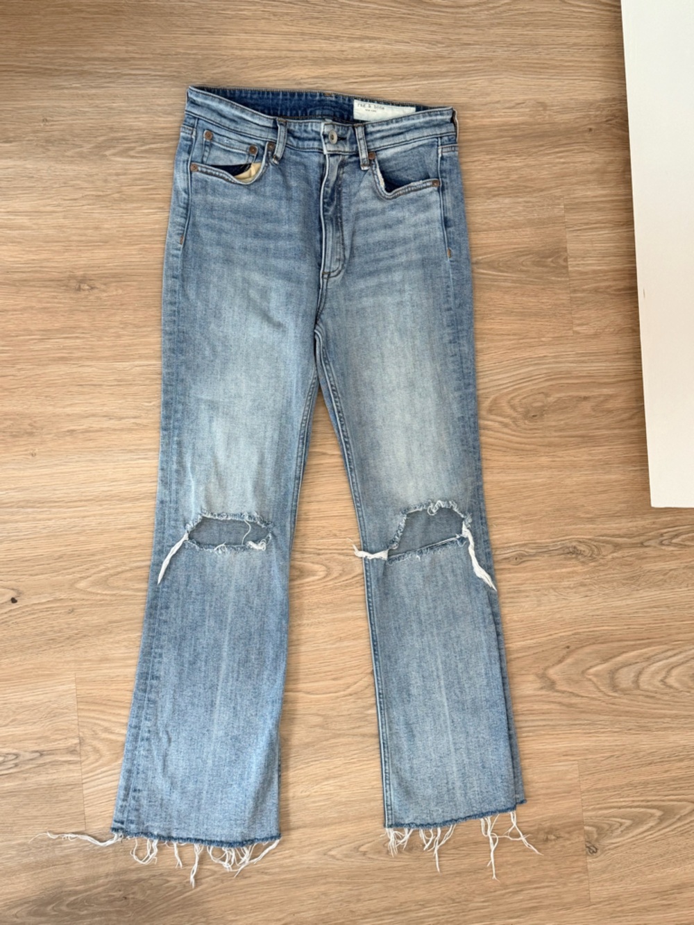 rag & bone Faded Light Blue Distressed Skinny Jeans